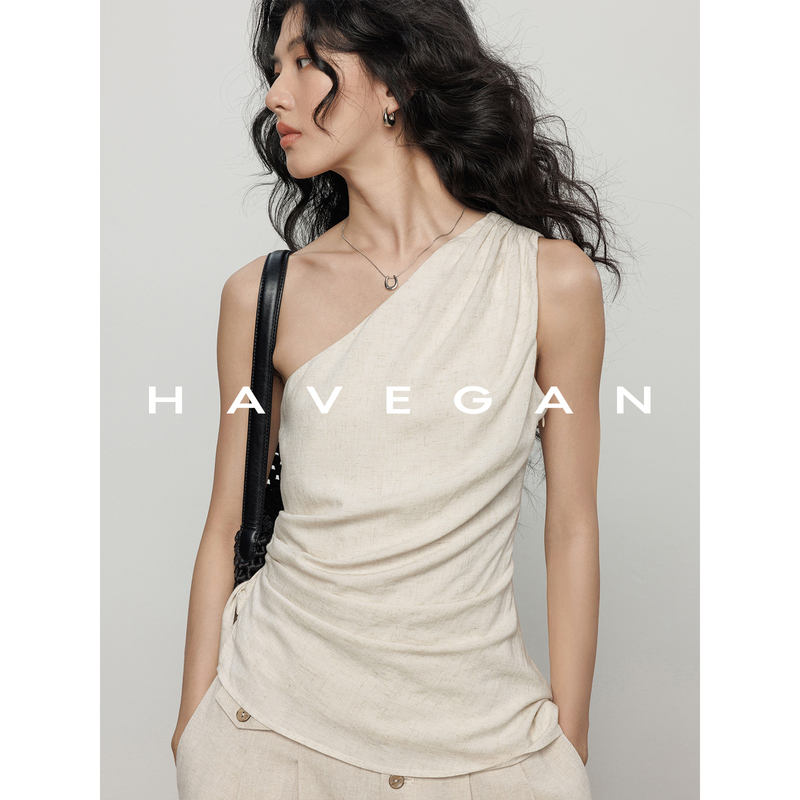 Havegan/Summer Off-Shoulder Design with Linen Shirt Vest for Women, Old Money Style Slim-Fit Waist-Cinching Top Havegan/Summer Off-Shoulder Design with Linen Shirt Vest for Women, Old Money Style Slim-Fit Waist-Cinching Top