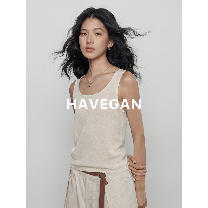 Havegan/Summer Tencel Linen Knitted Vest for Women, Sleeveless, Old Money Style, Slim Fit, Casual Top
