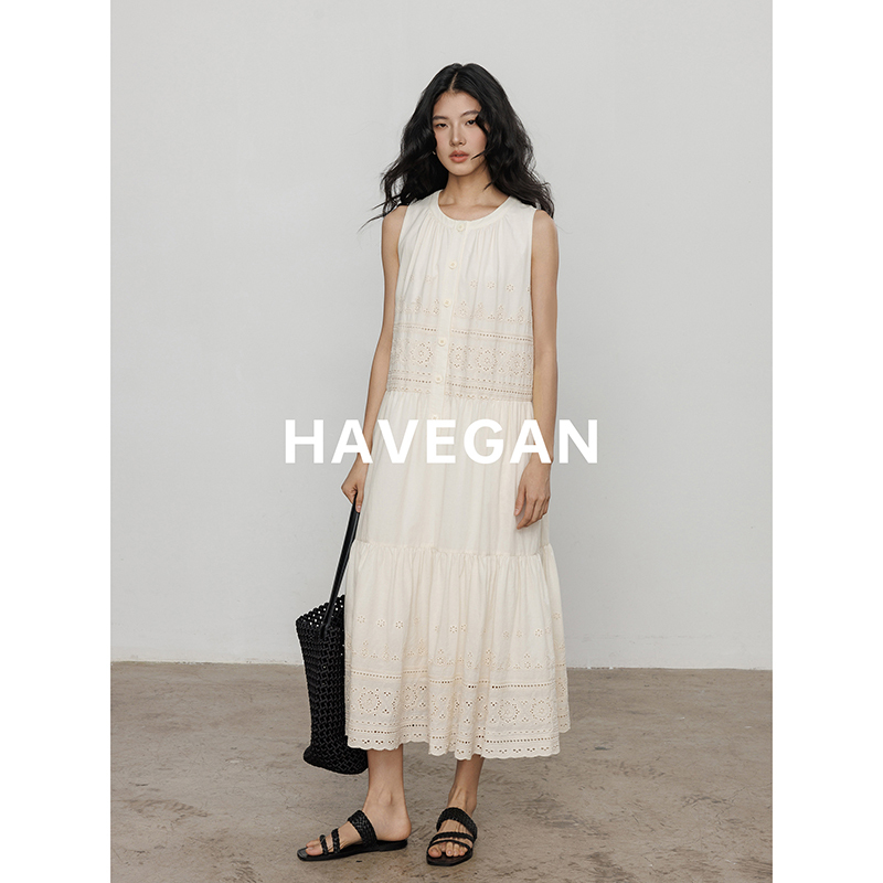 Havegan/Summer French-Style Round-Neck Vest Dress for Women 2026 New A-Line Dress Elegant Long Dress