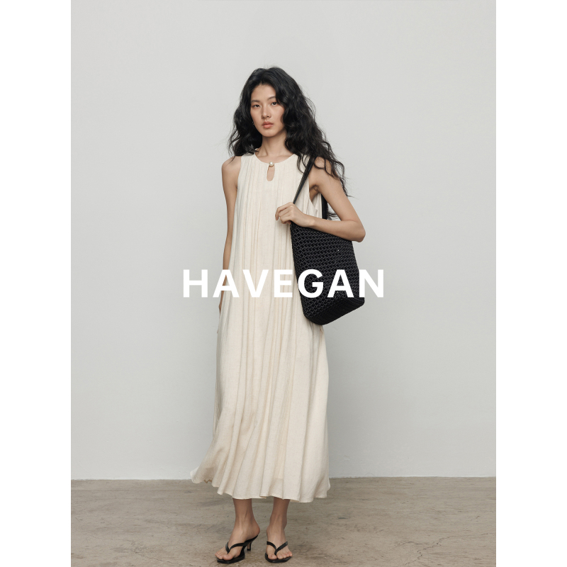 Havegan/Summer Round-Neck Linen Blend Sleeveless Vest Dress for Women, Old Money Style, Relaxed Casual Long Dress Havegan/Summer Round-Neck Linen Blend Sleeveless Vest Dress for Women, Old Money Style, Relaxed Casual Long Dress