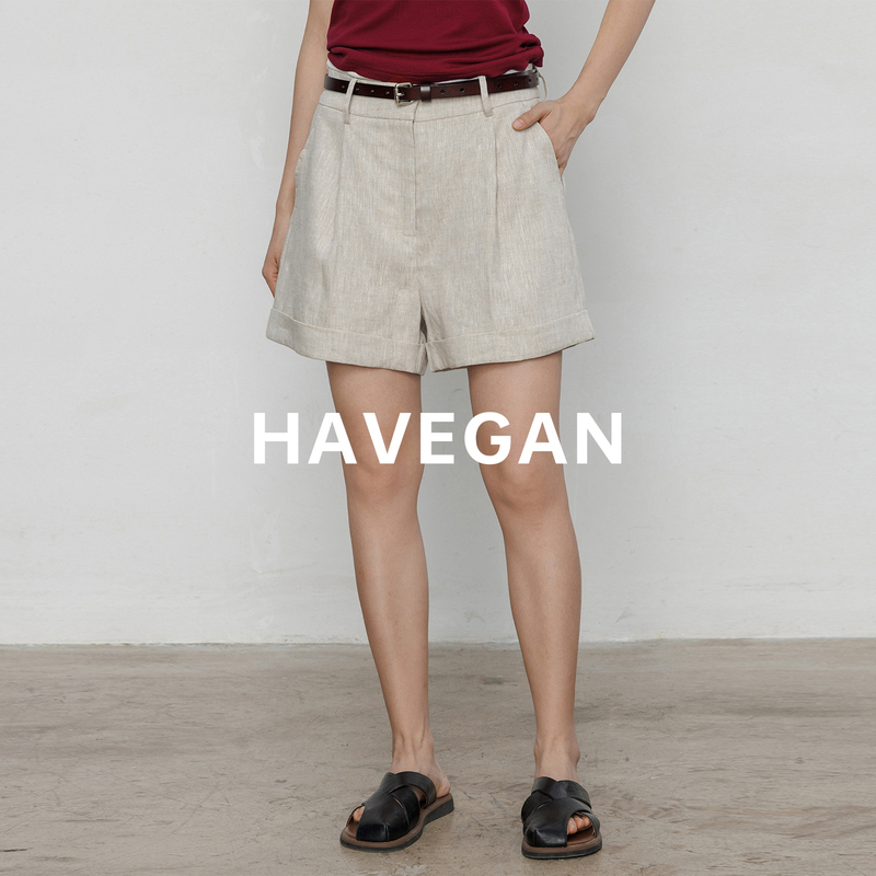Havegan/100 Linen Loose Summer Shorts for Women, Casual Versatile Lazy Style High-Waisted Shorts