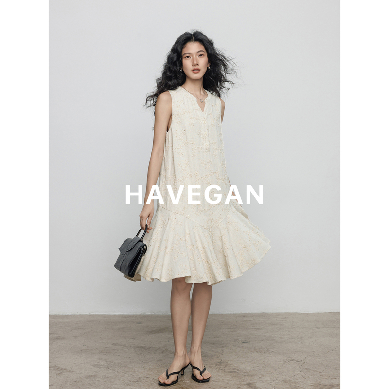 Havegan/Summer V-Neck Sleeveless Vest Dress for Women with Asymmetrical Design and Holiday Style Short Skirt