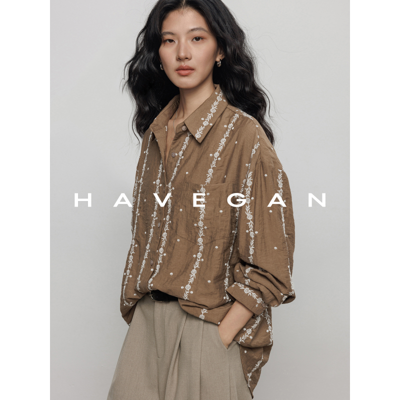 Havegan/Autumn Long-Sleeve Shirt with Linen Embroidery Design for Women, Old Money Style Layered Lazy Top Havegan/Autumn Long-Sleeve Shirt with Linen Embroidery Design for Women, Old Money Style Layered Lazy Top