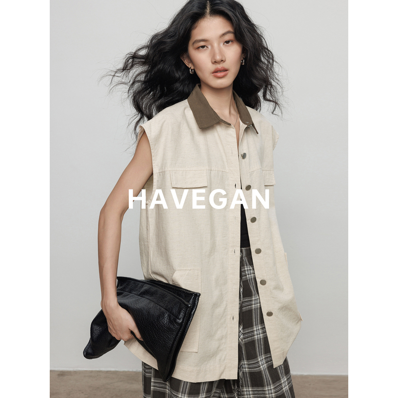 Havegan/Summer Lapel Contrast Color Workwear Vest Women's Casual Sleeveless Jacket Old Money Top Havegan/Summer Lapel Contrast Color Workwear Vest Women's Casual Sleeveless Jacket Old Money Top