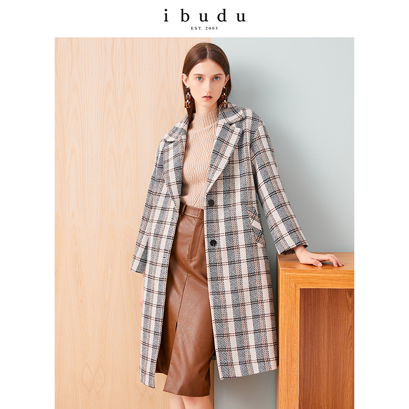 Ibdu ibudu 2019 mùa đông phù hợp với cổ áo mới đơn hàng khóa dài kẻ sọc lông áo khoác áo phụ nữ