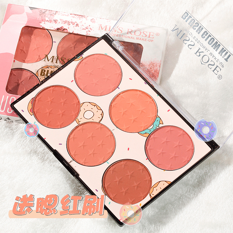 miss rose six colours blush pan nude makeup natural sunburn red rouge, high light integrated multicolor composition 6