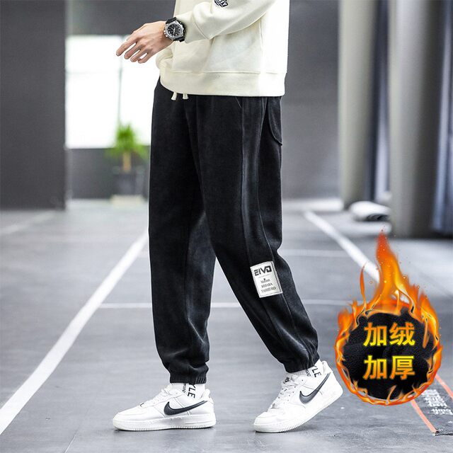 300 pounds fat man plus fat plus David pants men's plus velvet thickened casual pants winter loose large size small leg pants 10XL