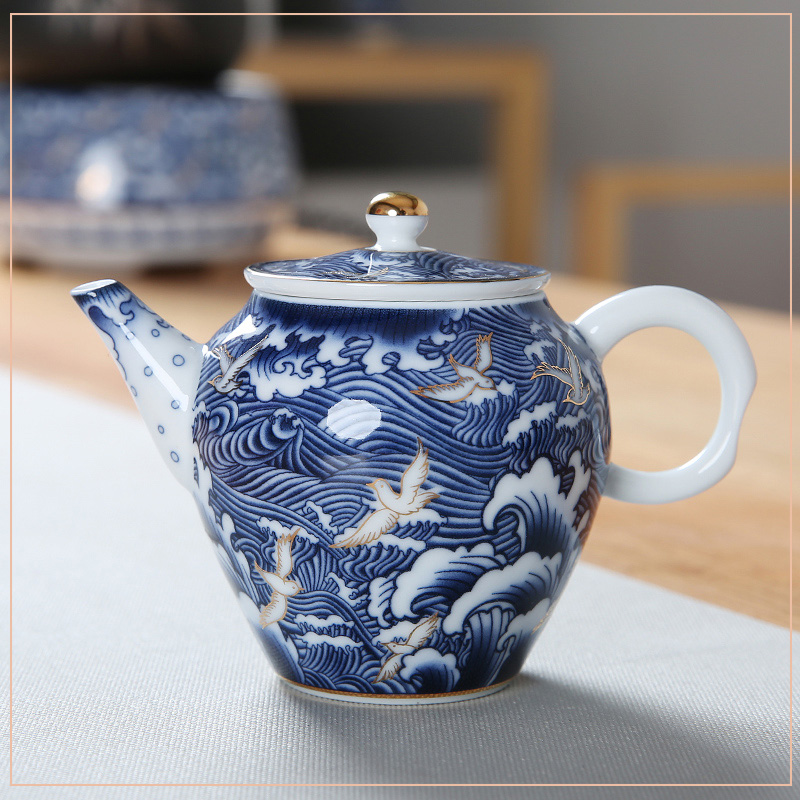 Imitation enamel see colour on flower ceramic teapot kung fu tea set the see colour blue and white porcelain enamel teapot single pot by hand