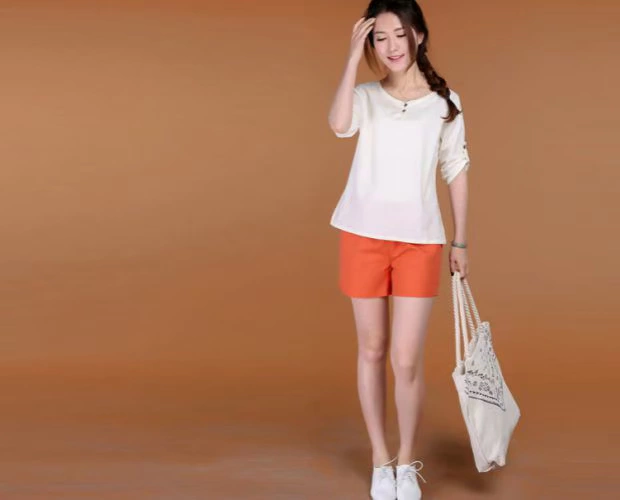 Mùa hè mới kích thước lớn của phụ nữ gió quốc gia mẹ tải cotton và vải lanh Áo thun nữ ngắn tay áo sơ mi mùa hè lỏng lẻo