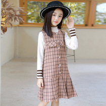 Girls suit skirt autumn 2020 foreign style in the big child Korean version of the net red princess vest skirt plaid skirt two-piece set