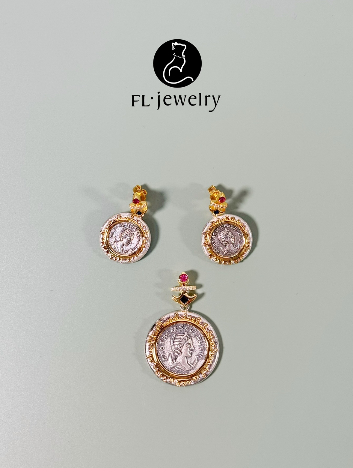 FL-J Seiko retro pirates wind up with strong sense of ancient coin pendant earrings-Taobao