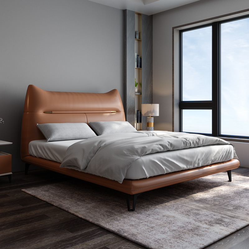 Italian minimalist bed Master bedroom Modern simple Creative fashion leather bed Double bed Girls bedroom Girls light luxury bed