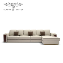 Nordic leather wood sofa combination package living room light luxury walnut solid wood corner sofa small apartment H239