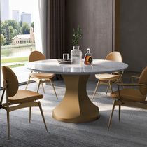 Charm master natural marble table round table household with turntable stainless steel Nordic light luxury dining table and chair combination