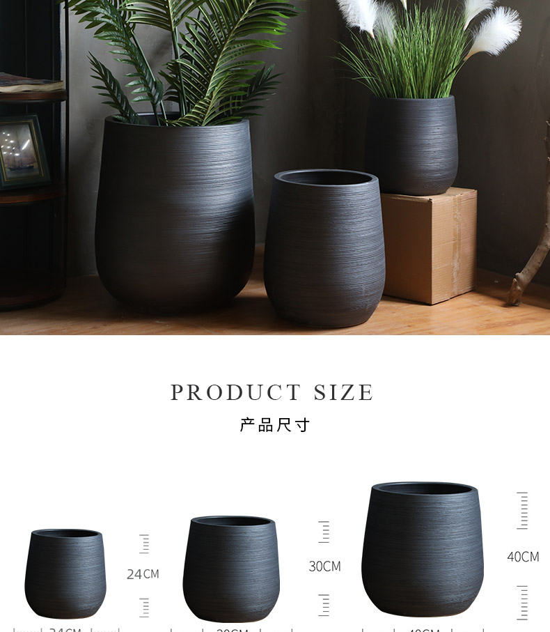 Nordic contracted and I ceramic vase, flowerpot hydroponic black pottery flower arranging plant sitting room adornment