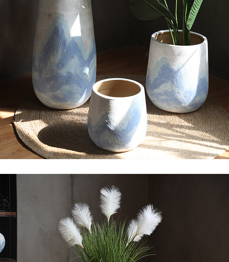 Jingdezhen ceramic Nordic green plant of large diameter flowerpot land contracted flowers villa hotel decoration flower arranging furnishing articles