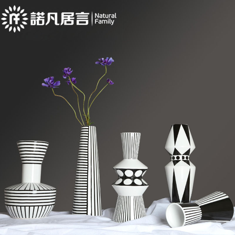 Nordic ceramic table face vase swing piece Living room Dry flower flower arrangement Furnishing Hotel American Modern Minimalist Creativity Black & White