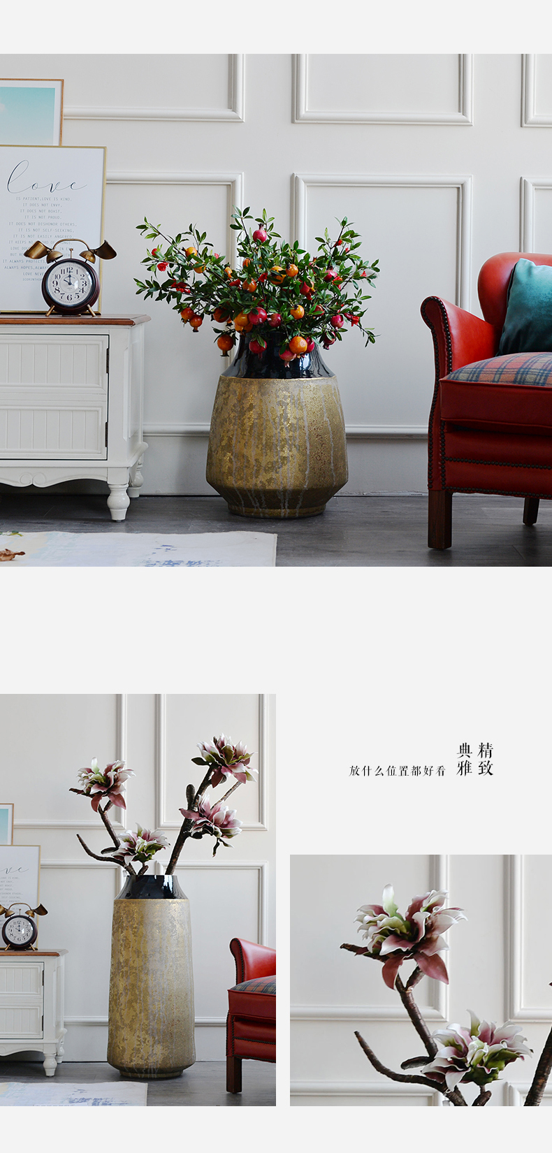 Jingdezhen ceramic vases, flower arrangement sitting room place the dried flower pot contracted landing golden retro decoration decoration