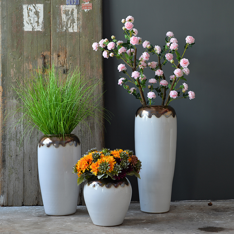 Jingdezhen ceramic vase landed a large sitting room light dry flower arranging furnishing articles of luxury white Nordic modern simple decoration