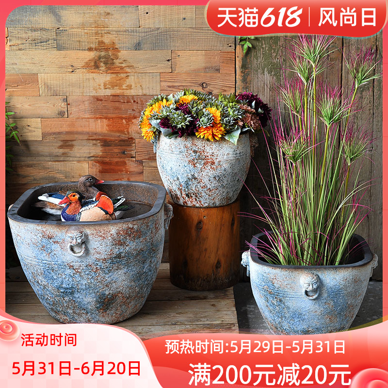 Jingdezhen Ceramic fish tank Extra Large fish farming basin Turtle Sleeping Lotus Flower Pot Vat Lotus Flower Pot Lotus Flower Pot garden View Water Vat Pendulum