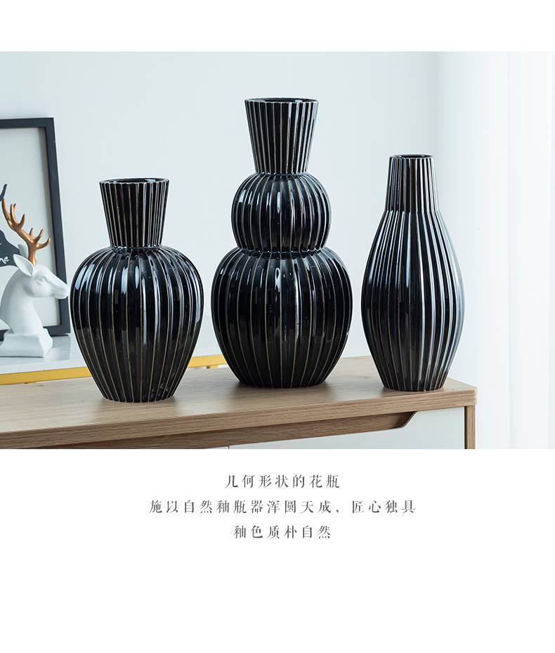 Mesa of ceramic vase European classical flower arranging furnishing articles contracted sitting room creative black geometry, the dried flower decoration