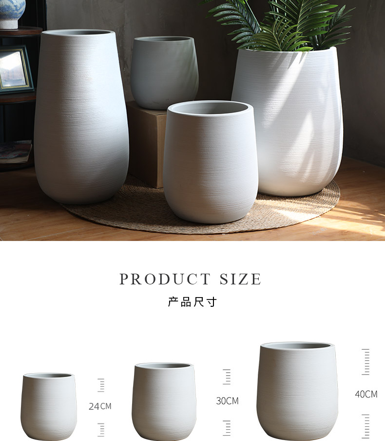 Green plant Nordic flowerpot vase I and contracted white ceramic hydroponic pottery basin of large diameter indoor plant decoration