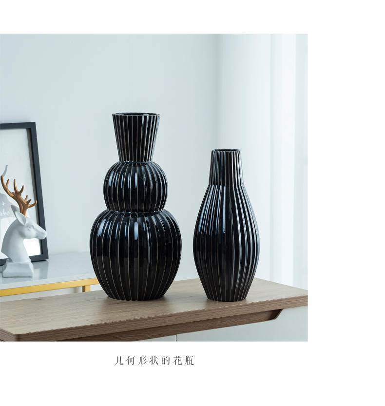 Mesa of ceramic vase European classical flower arranging furnishing articles contracted sitting room creative black geometry, the dried flower decoration