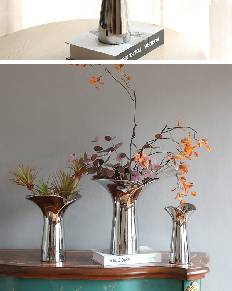Nordic light key-2 luxury silver plating ceramic vases, I and contracted sitting room flower arranging furnishing articles between example tail decorations