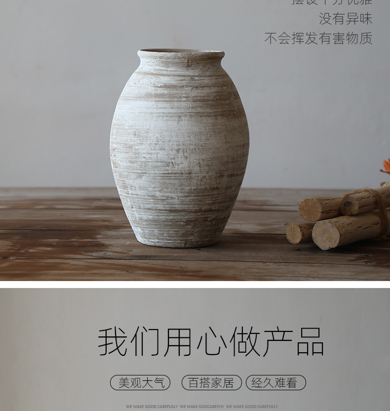 Manual clay soil coarse pottery art pottery vase retro flower arranging flower implement wabi-sabi dried flowers sitting room Japanese zen music teahouse