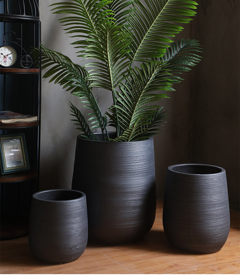 Nordic contracted and I ceramic vase, flowerpot hydroponic black pottery flower arranging plant sitting room adornment