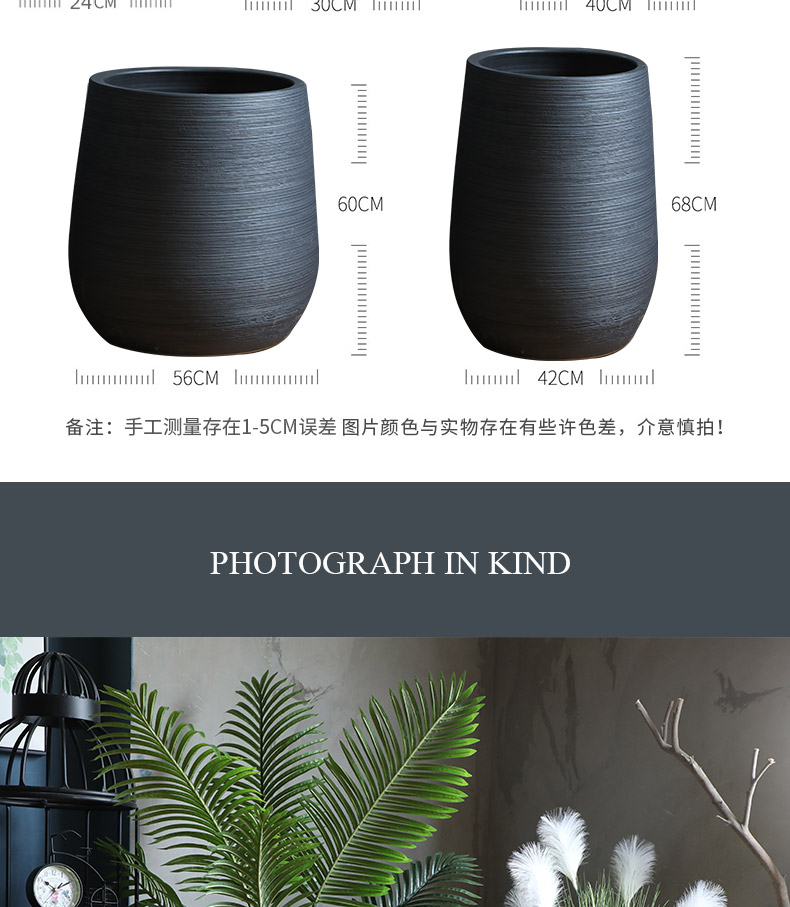 Nordic contracted and I ceramic vase, flowerpot hydroponic black pottery flower arranging plant sitting room adornment