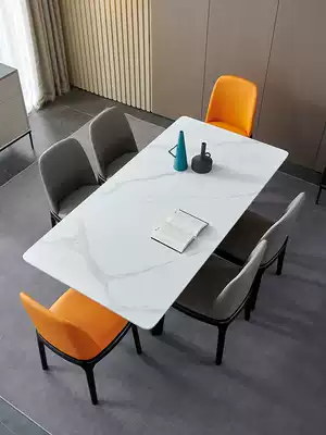 Italian rock board table modern simple imported rectangular solid wood frame minimalist natural luxury stone dining table and chair combination