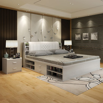 Modern minimalist plate bed double bed master bedroom high box bed 1 8 bed 1 5 bed storage storage bedside table combination