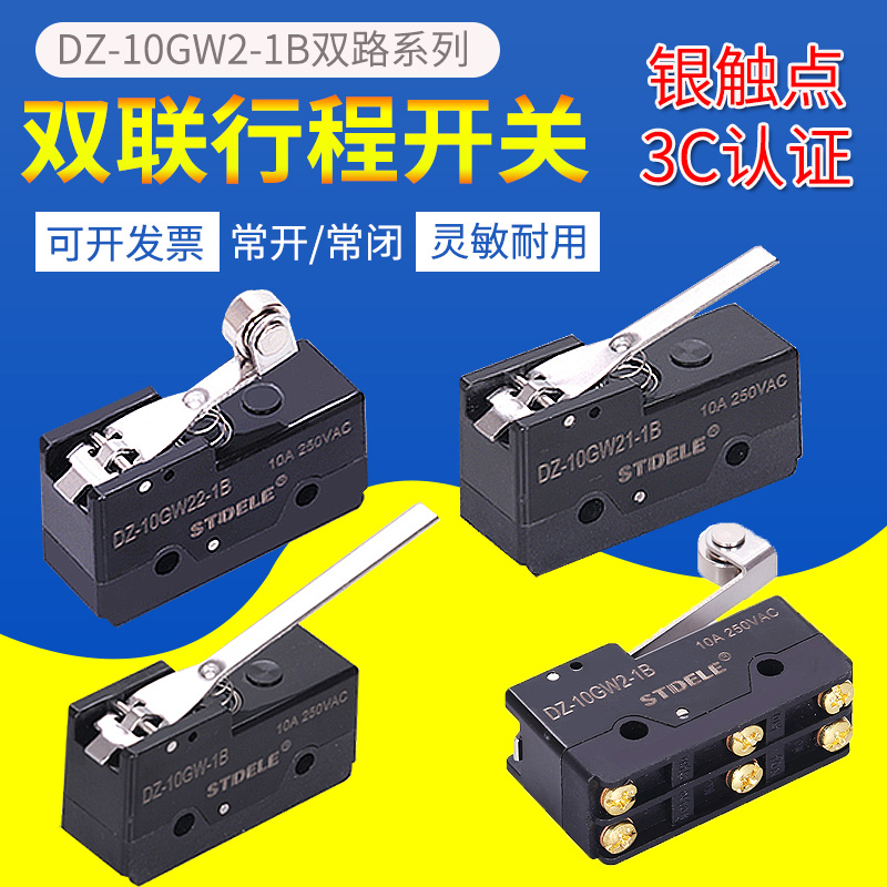 Double micro switch DZ-10GW2-1B2 stroke limit switch double normally open normally closed independent two-way self-reset