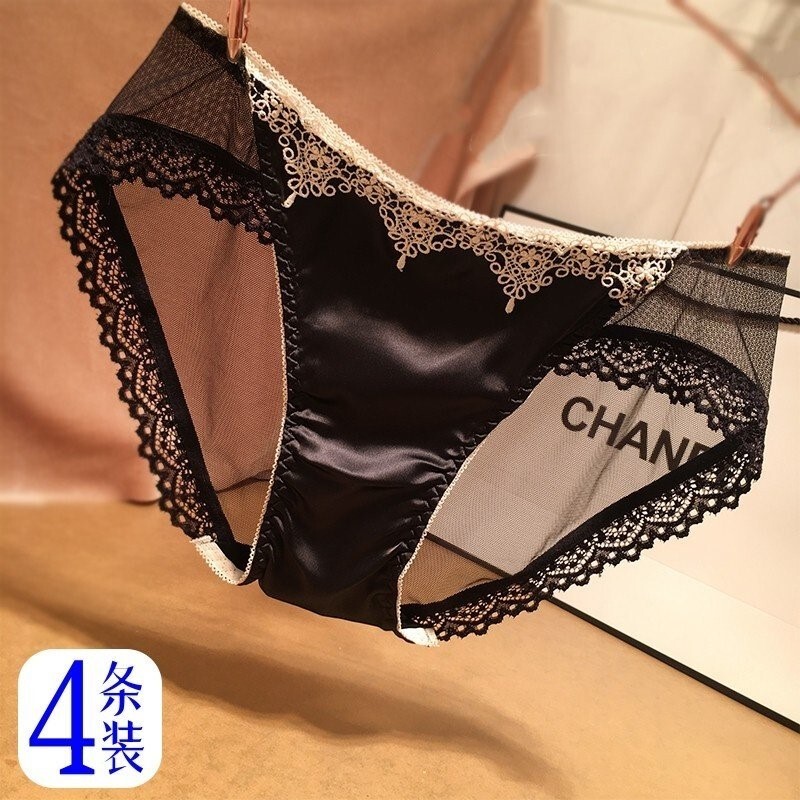 Korean 2026 New Lace Panties for Women, Sexy Ultra-Thin Transparent Silk Seamless Yoga Mid-Waist Triangle Shorts Korean 2026 New Lace Panties for Women, Sexy Ultra-Thin Transparent Silk Seamless Yoga Mid-Waist Triangle Shorts