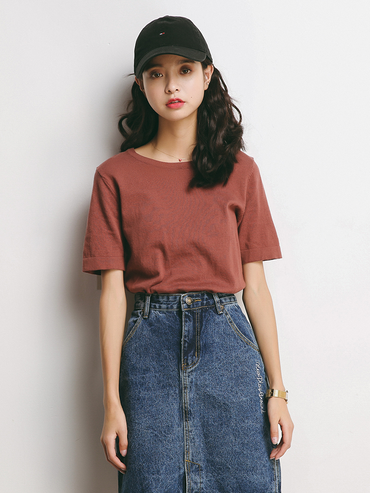 Mùa hè retro nghệ thuật mỏng áo len cổ tròn kéo dài đơn giản rắn màu lỏng lẻo tay áo sinh viên áo thun áo khoác cardigan