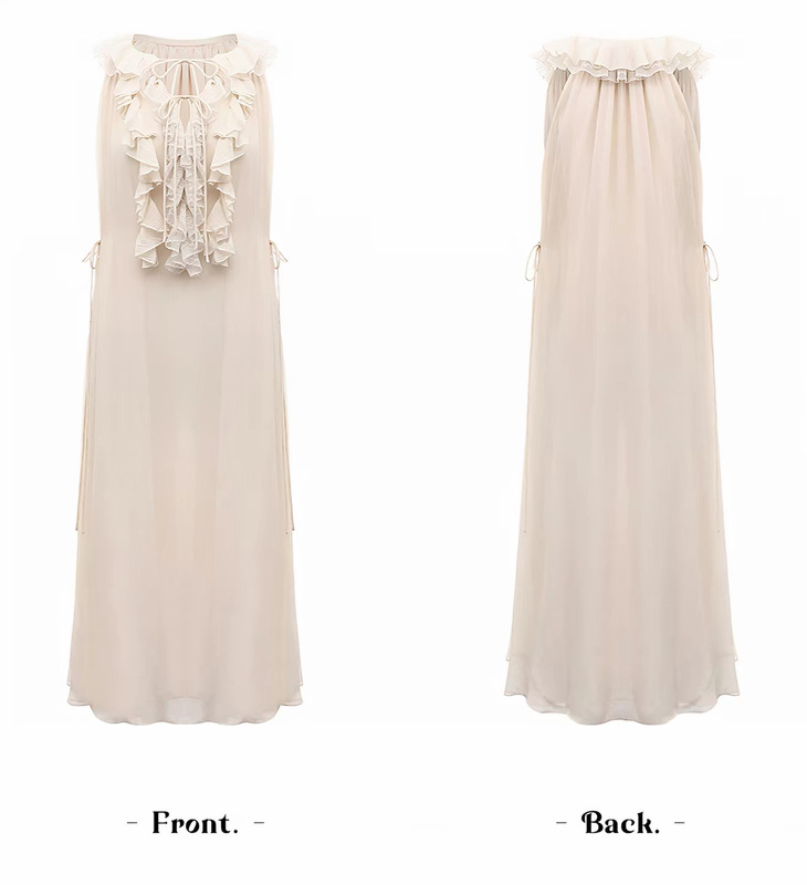 Dragon Heart/Is the Skirt of Your Beloved: Wrinkled Gauze Multi-Layered Ruffle Lace Collar Long Dress Dragon Heart/Is the Skirt of Your Beloved: Wrinkled Gauze Multi-Layered Ruffle Lace Collar Long Dress