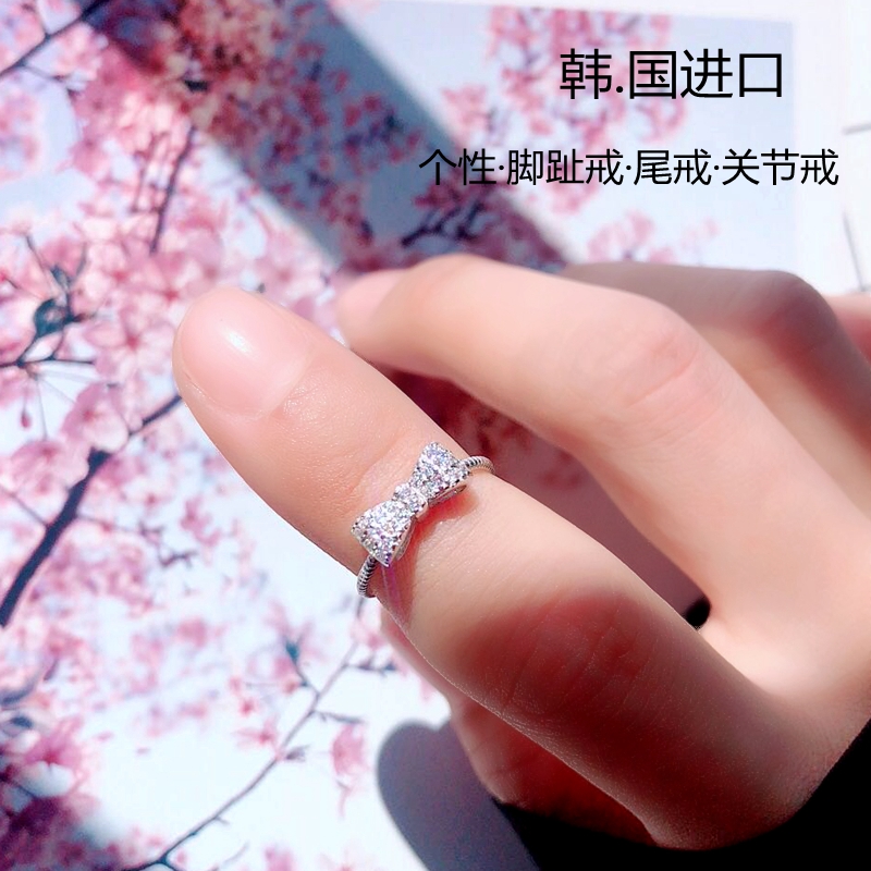 Han Guo custom sweet diamond-encrusted bow ring personality toe ring unmarried micro-set nail ring