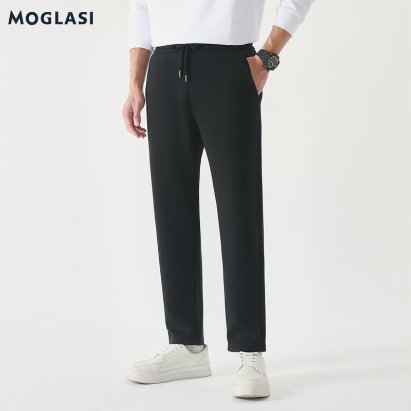 High-End Men's Sweatpants for Spring and Autumn, Pure Cotton, Loose Straight-Leg Casual Pants, Solid Color Knit Pants, Jogger-Style Sports Pants