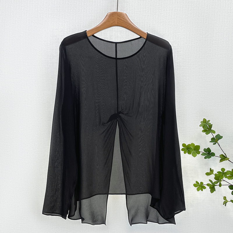 Thin, See-Through Design with Back Slit, Twisted Irregular Loose Fit Rayon Georgette Sun Protection Blouse for Women in Summer