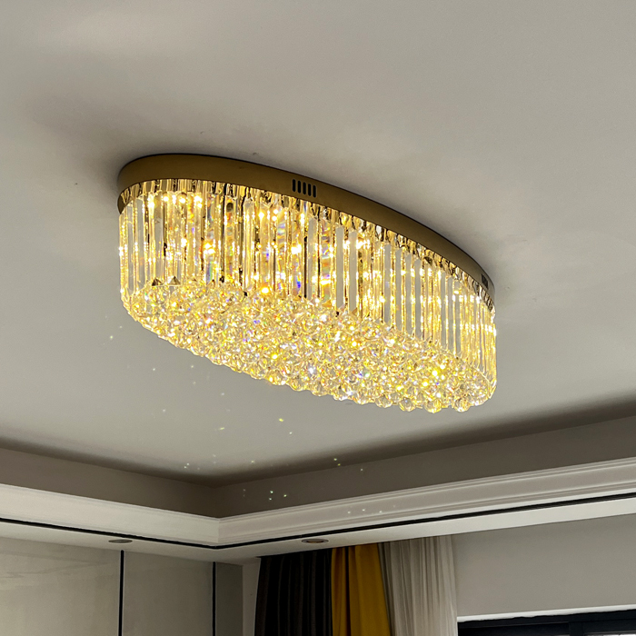 Oval Villa Lobby Living Room Rectangular Ceiling Crystal Lamp Led Dining Room Entrance Hallway Corridor Foyer Light