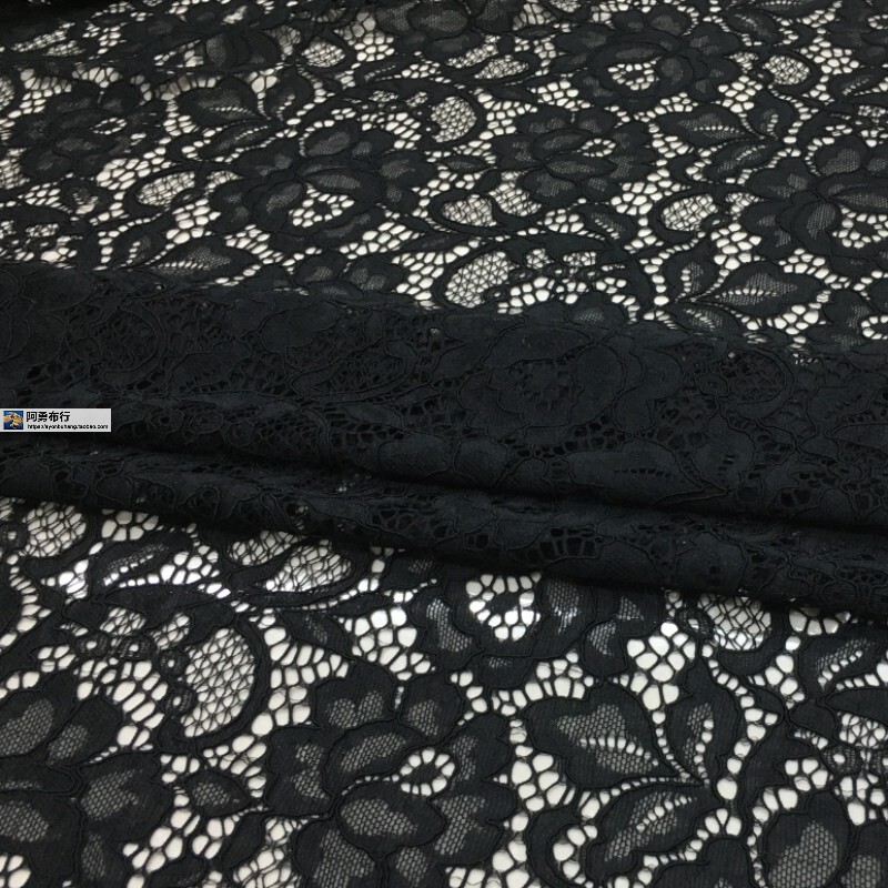 Black Lace Jacquard Hollow-Out Lace Trim Fashion Evening Shawl Camisole Cardigan Dress Designer Clothing Fabric Material