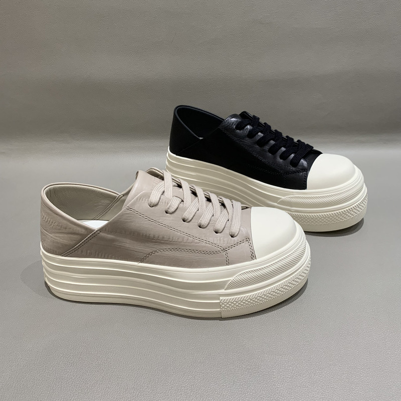 European-Style Thick-Soled Sneakers for Women, Genuine Leather, 2026 Model, 5cm Height Increase, Two-Way Wear, Slip-On Half-Slipper, Sports Casual Platform Shoes