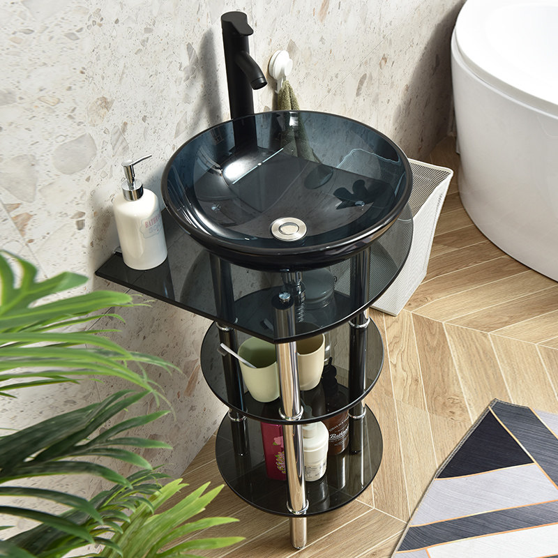 Nordic simple glass column wash basin small apartment type bathroom wash basin cabinet balcony floor-to-ceiling sink