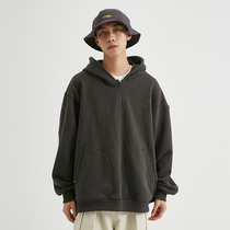 BUTTBILL Japanese retro mens and womens tide brand casual all-match half-zipper pullover solid color hooded sweater jacket