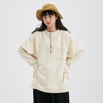 BUTTBILL waffle cotton raglan long-sleeved T-shirt men and women Japanese retro all-match bottoming thin sweater