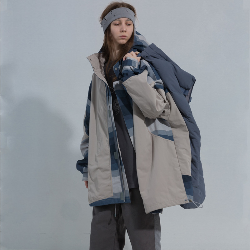 BLIND402 Day Series Retro Tide Card Splicing Windproof warm assault Warmth Assault with detachable liner lovers down cotton clothing