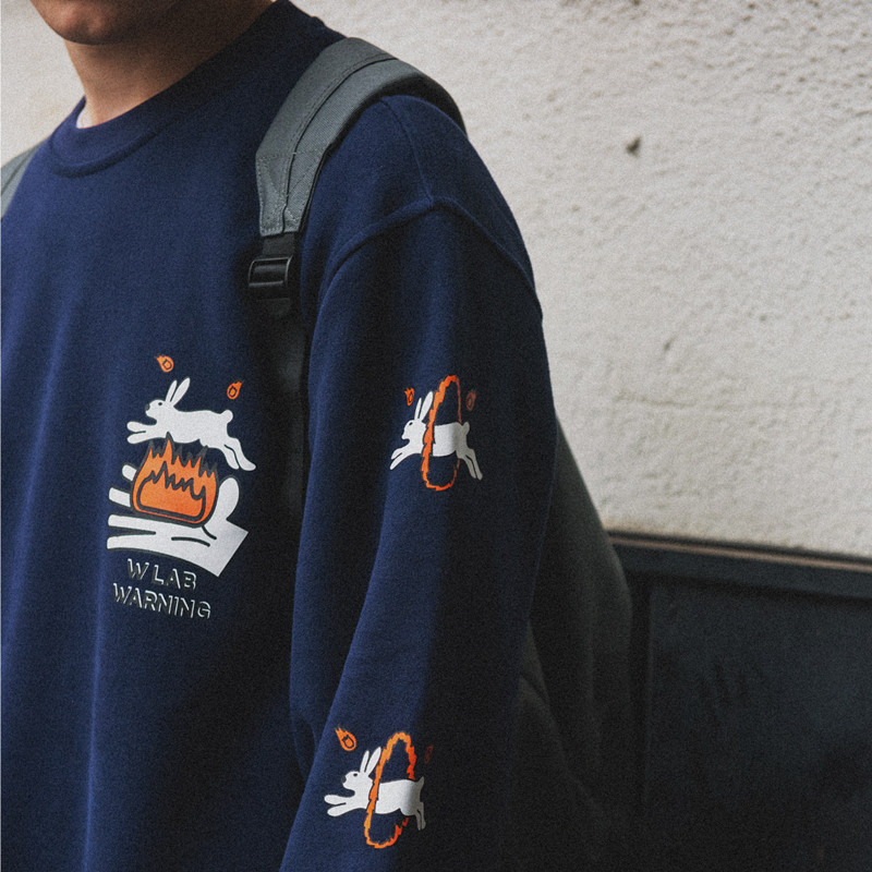 WARMTREES RABBIT jump ring OF fire fun printing crew neck COUPLE velvet sweater street loose men and women coats