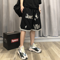 JUST Vibe Lightning Embroidery Sports Tide Card Shorts Men And Women Loose Casual Mesh Breathable Basketball 50% Pants