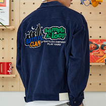 BATTLES towel embroidery hip-hop retro corduroy multi-pocket jacket men and women casual loose all-match coat